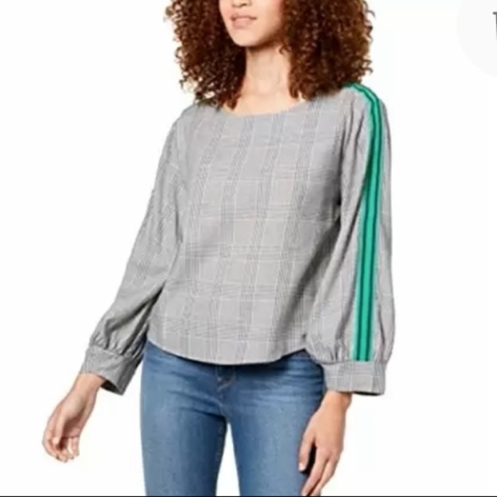 NEW Seven Sisters Academia Striped Top, Size Large, Gray Green